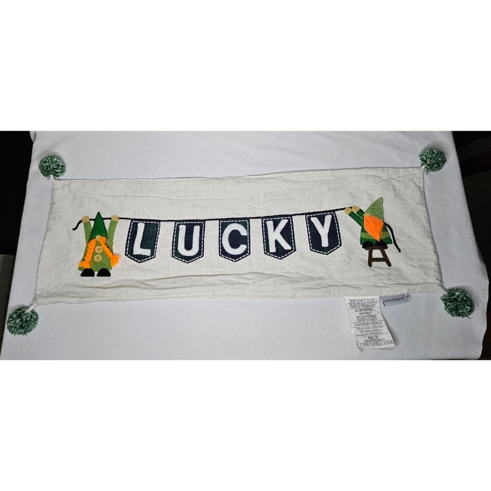 Storehouse Lucky Gnome Pom Pom St Patricks Day Lumbar Pillow Cover Linen 10"x30"